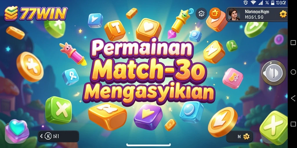Screenshot gameplay 77WIN yang menampilkan aksi Match-3 yang seru.