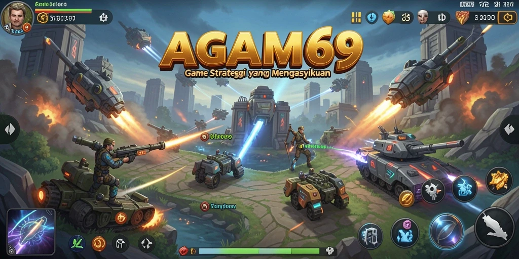 Screenshot gameplay AGAM69 menampilkan pertarungan strategis dan pembangunan kerajaan.