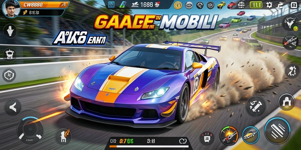 Screenshot CW8888 menampilkan mobil balap sedang melaju kencang di lintasan.