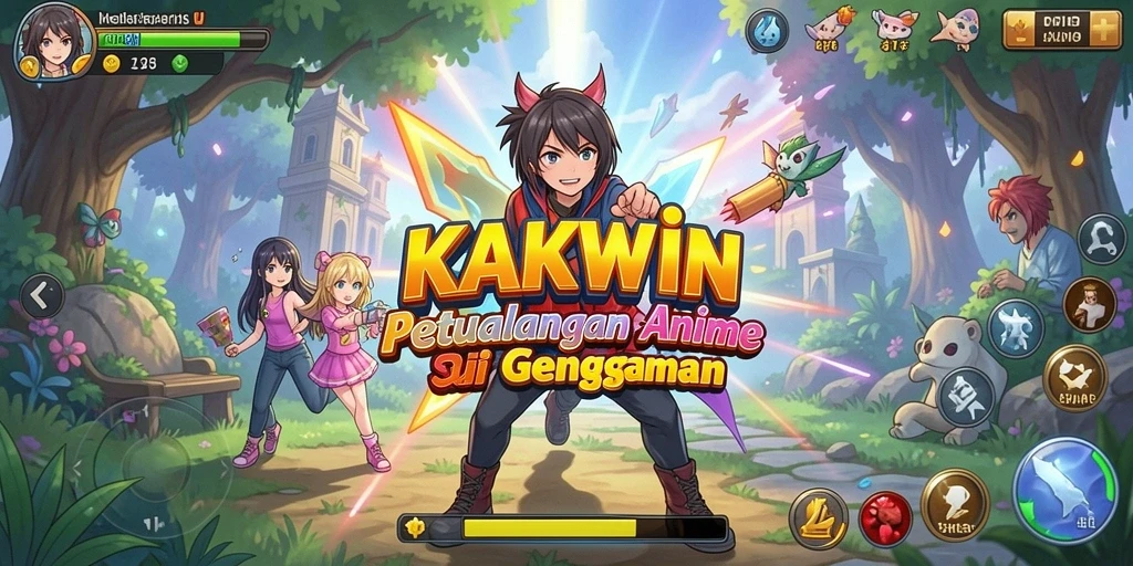 Tampilan gameplay seru di KAKWIN dengan karakter anime yang menarik.