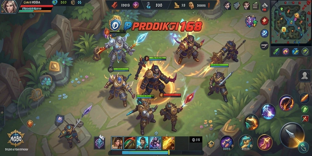 Gameplay seru PREDIKSI168 di arena pertempuran MOBA.