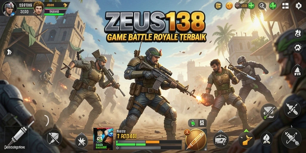Screenshot utama ZEUS138 menampilkan gameplay Battle Royale yang mendebarkan.